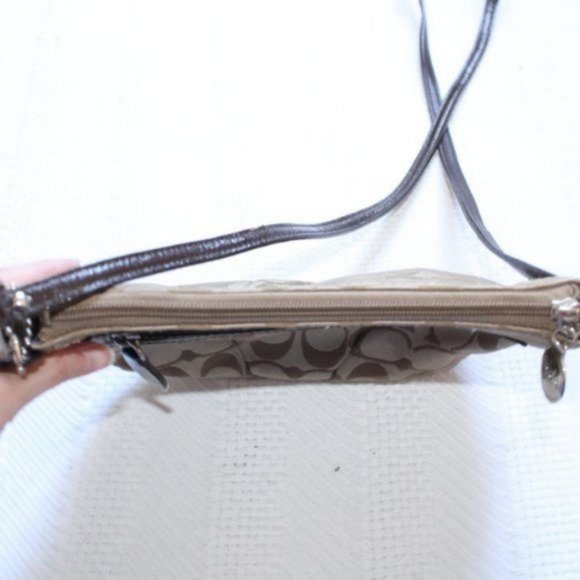 Coach Sateen Brown & Tan Mini Crossbody Bag Purse - Picture 8 of 12